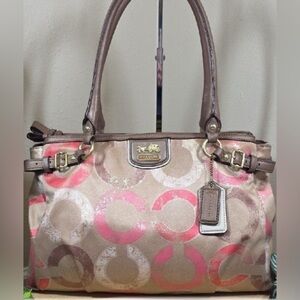 Coach Madison Signature Pink Op Art Carryall Handbag